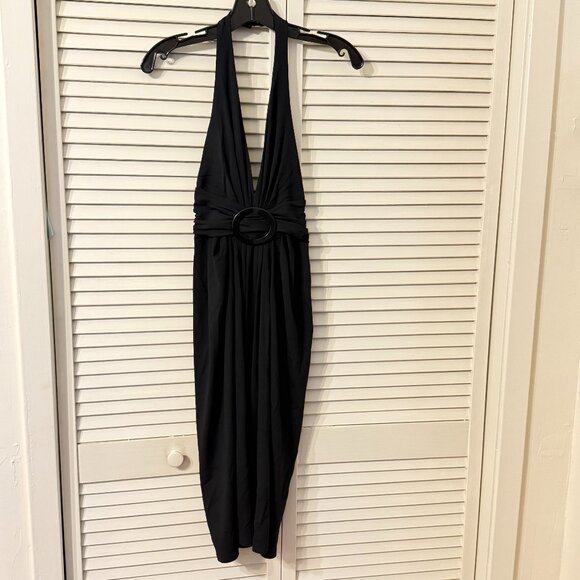 Michael Kors Black Halter Plunging neck Cocktail Dress  Fall 2008 Italy Sz 6 NWT - Picture 3 of 16